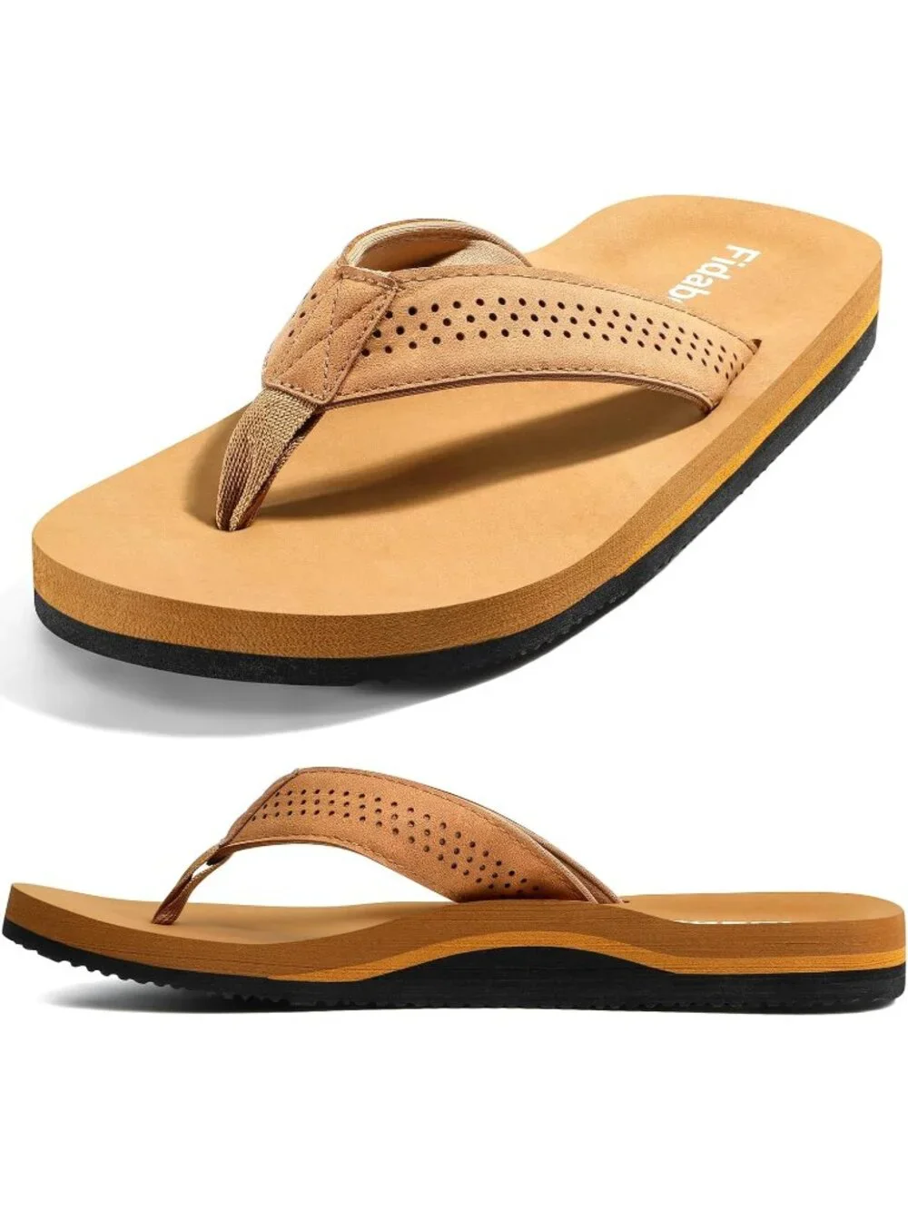 Men's Khaki Flip Flops With Arch Support Comfortable Yoga Mat Sandals Casual